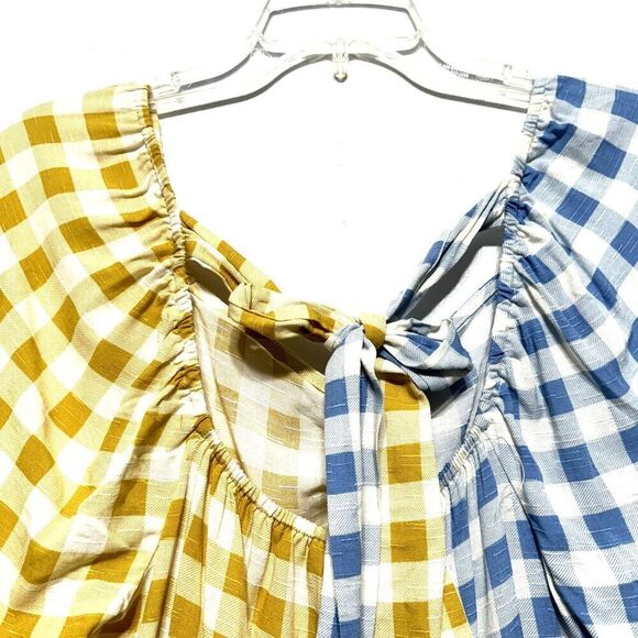 NWT Cato Blouse Balloon Sleeves Yellow & Blue Check Shirt Top Womens Size Large - Picture 9 of 10